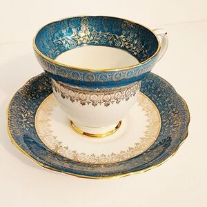 Gladstone Vintage Blue Green Gold Teacup and Saucer
